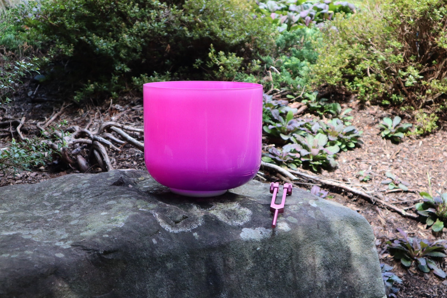 Pink Aura - Premium Clear 7" Crystal Singing Bowl and Tuning Fork , 432 Hz F-Note w/ Bag Bundle, 99% Quartz Crystal Bowl, Mallet, Case