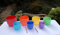 Myriad Melodies' Perfect Pitch 432 Hz Frosted Chakra Color Singing Bowl Set - 1 Heavy Duty Case, 2 Mallets, Bio-field,