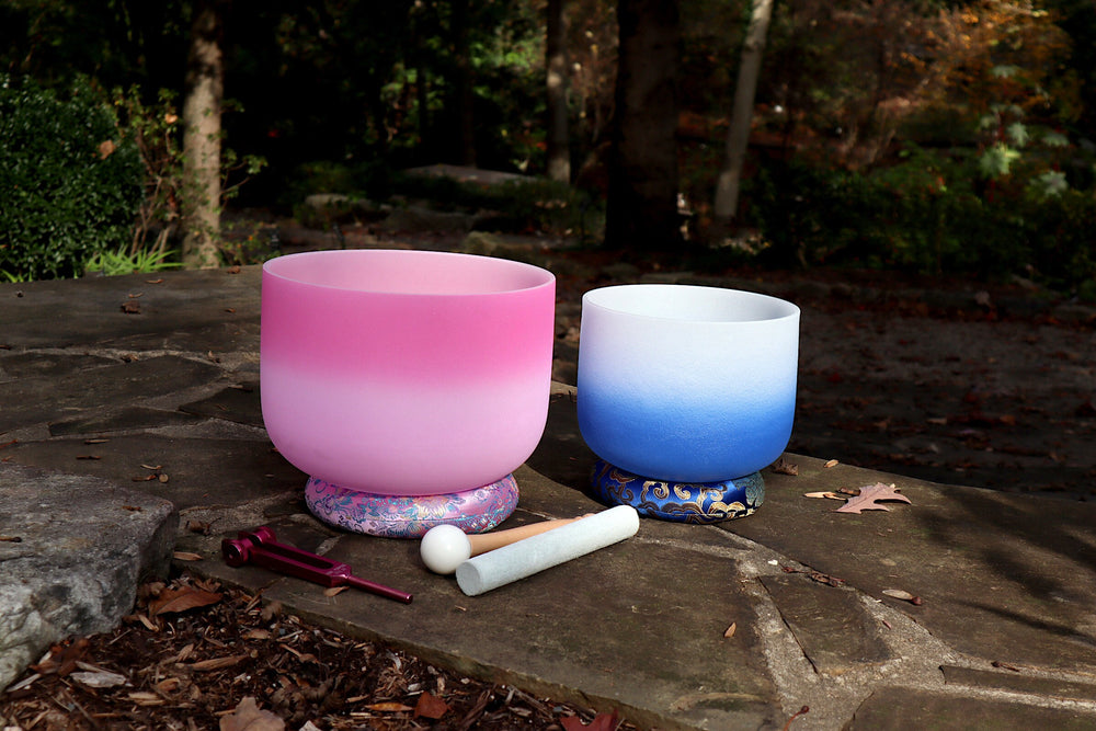 432 Hz 10" Heart and 8" Third Eye Chakra Singing bowl - Third Eye Chakra Tuning Fork - Mallet, Suede Striker, Carry Case, Sound Vibration