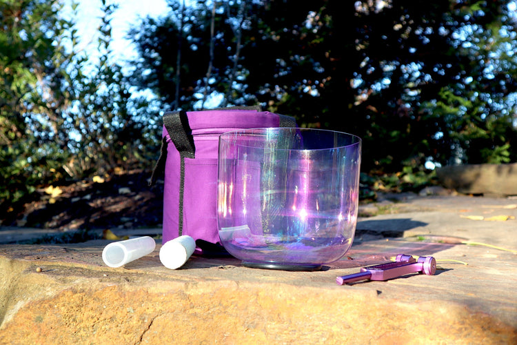 Clear Crystal - 7" Premium Clear Crystal Singing Bowl w/ Tuning Fork - 432 Hz, Suede Striker, O-Ring, and Carry Case