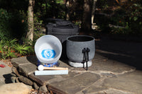 Obsidian Infused Perfect Pitch 8" Crystal Singing Bowl, 7" 3rd Eye Bowl, and 528 Hz Solfeggio Tuning Fork, Cushion, O-Ring, Carry Case