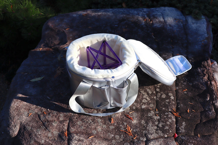 8" Purple Quartz Crystal Singing Merkaba Sound Vibration Musical Instrument With Crystal Striker And Padded Carry Case