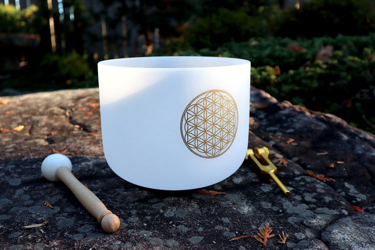 432 Hz Flower Of Life F Note Heart Chakra Singing Bowl and Solfeggio 528 Hz Tuning For Bundle - Cushion, Mallet, Striker, Padded Carry Case