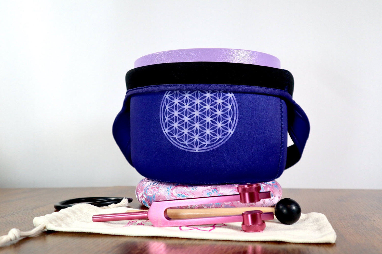 Merkaba Tuning Fork And High Vibration Crown Chakra 8" Crystal Singing Bowl 432HZ B-Note w/ Bag Bundle, Gift For Her