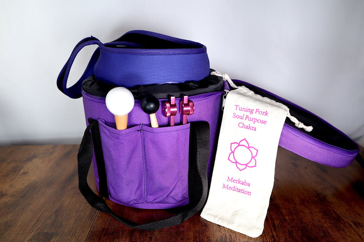 Carry Bag - Flower Of Life, OM Engram, Purple, Size 8", Strap, Compatible with Padded Carry Cases, Protective Carry Bag for Singing Bowls