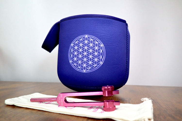 High Vibrational Crown Chakra 8" Crystal Singing Bowl 432Hz B-Note, Merkaba Soul Purpose Tuning Fork, Bag, Sound Vibration, Gift For Her