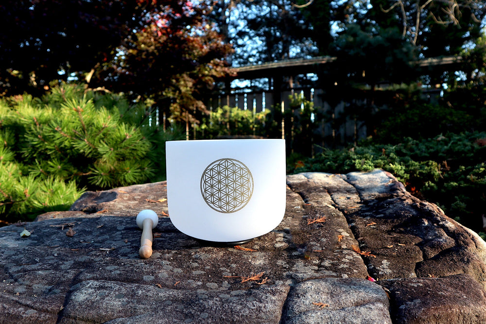 432 Hz Flower Of Life F Note Heart Chakra Singing Bowl and Solfeggio 528 Hz Tuning For Bundle - Cushion, Mallet, Striker, Padded Carry Case