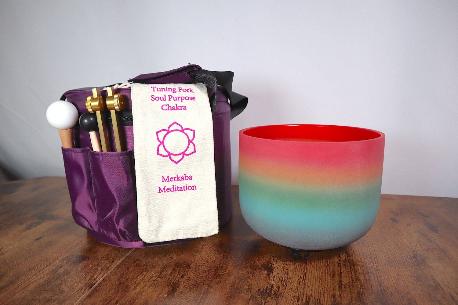 432hz Rainbow 8" Crystal Singing C Note Bowl, Flower of Life Carry Bag, O-Ring, Cushion, Mallet - Gift For Her