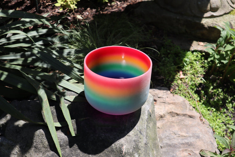 528hz Rainbow 8" Crystal Singing Bowl, O-Ring, Mallet - Biofield, Sound Vibration