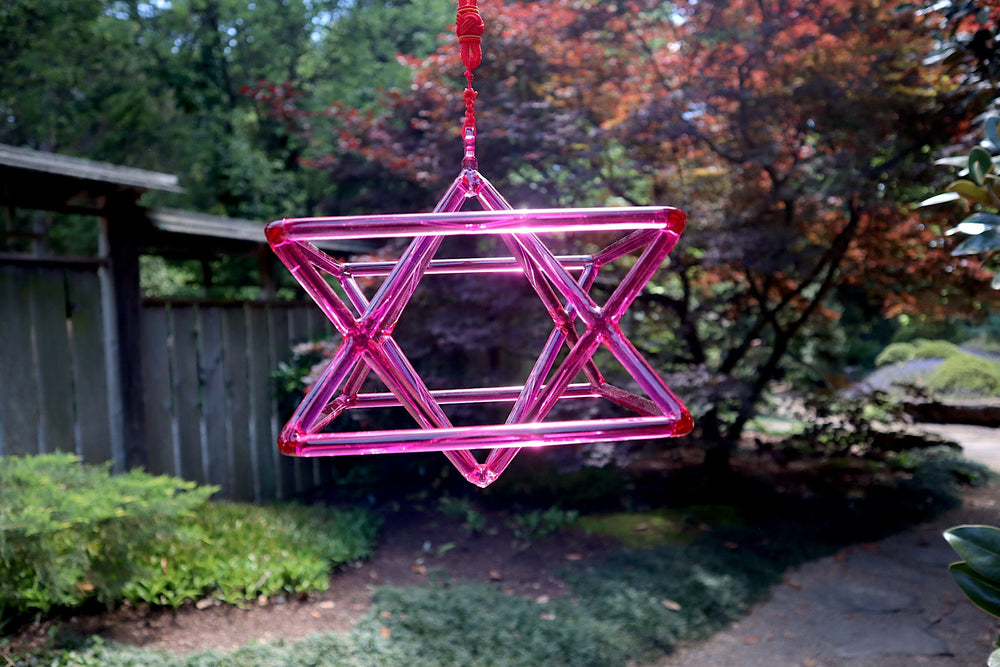 8" Chakra Color Quartz Crystal Singing Merkabas - Sound Vibration - Musical Instrument With Crystal Striker And Padded Carry Case
