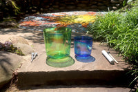 Cosmic Green and Indigo - Premium Clear Crystal Singing Bowls w/ Tuning Fork - Perfect Pitch 432Hz F and A Note