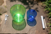 Cosmic Green and Indigo - Premium Clear Crystal Singing Bowls w/ Tuning Fork - Perfect Pitch 432Hz F and A Note