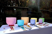 Myriad Melodies' Perfect Pitch 432 Hz Iridescent Light Singing Bowl Set - 10 Chakra Tuning Forks - 10 Crystal Attenuators - Protective Cases