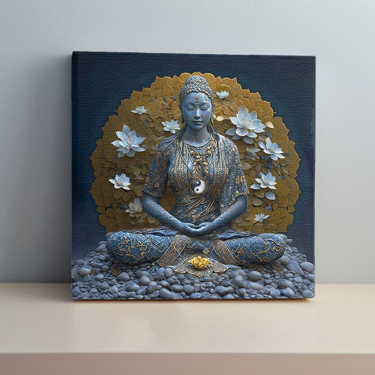 The Golden Lotus Meditation - 10" Canvas Wrap - Spiritual Wall Art, Zen Decor, Feng Shui Decor, Framed Canvas