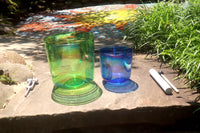 Cosmic Green and Indigo - Premium Clear Crystal Singing Bowls w/ Tuning Fork - Perfect Pitch 432Hz F and A Note