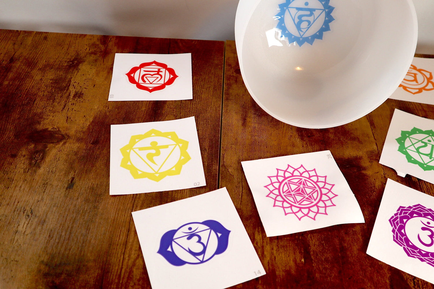 Chakra Engram Decals - Turn Any 8" Frosted White Singing Bowl set Into A Chakra Printed Bowl - Performances, Symbolism, Visualization