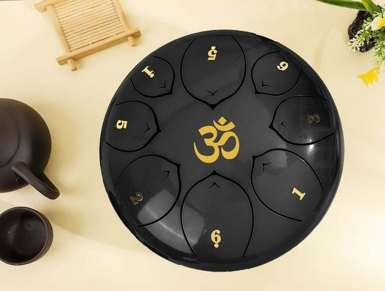 OM Mantra 8" Steel Tongue Drum - Ethereal Drum, Tank Drum, Yoga, Mediation, Shamanic Drumming, Drum Circle, ASMR, Healing Vibration - Myriad Melodies